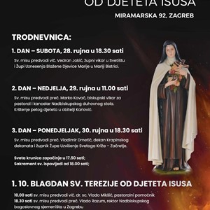 Prvi dan trodnevnice uoči proslave župnog blagdana sv. Terezije od Djeteta Isusa u Zagrebu